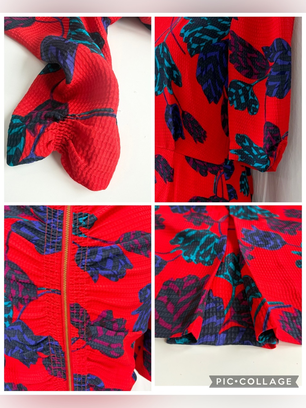 Marc by Marc Jacobs Mareika red tulip print dress textured 100% silk-jacquard 4 - Picture 15 of 17